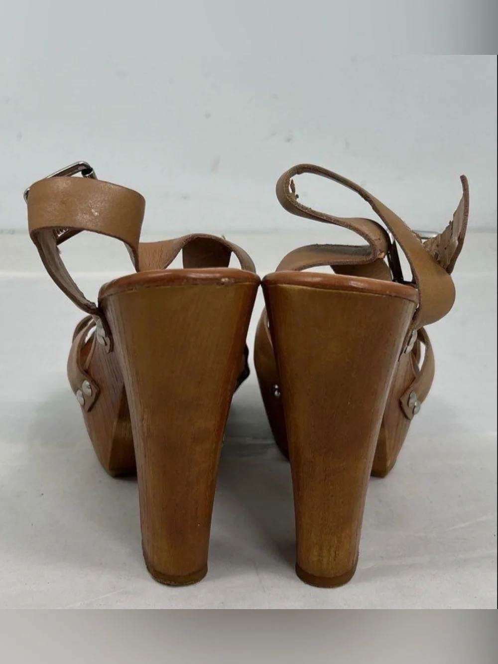 Gianni Bini Tan Leather Platform Ankle-Strap Sandals